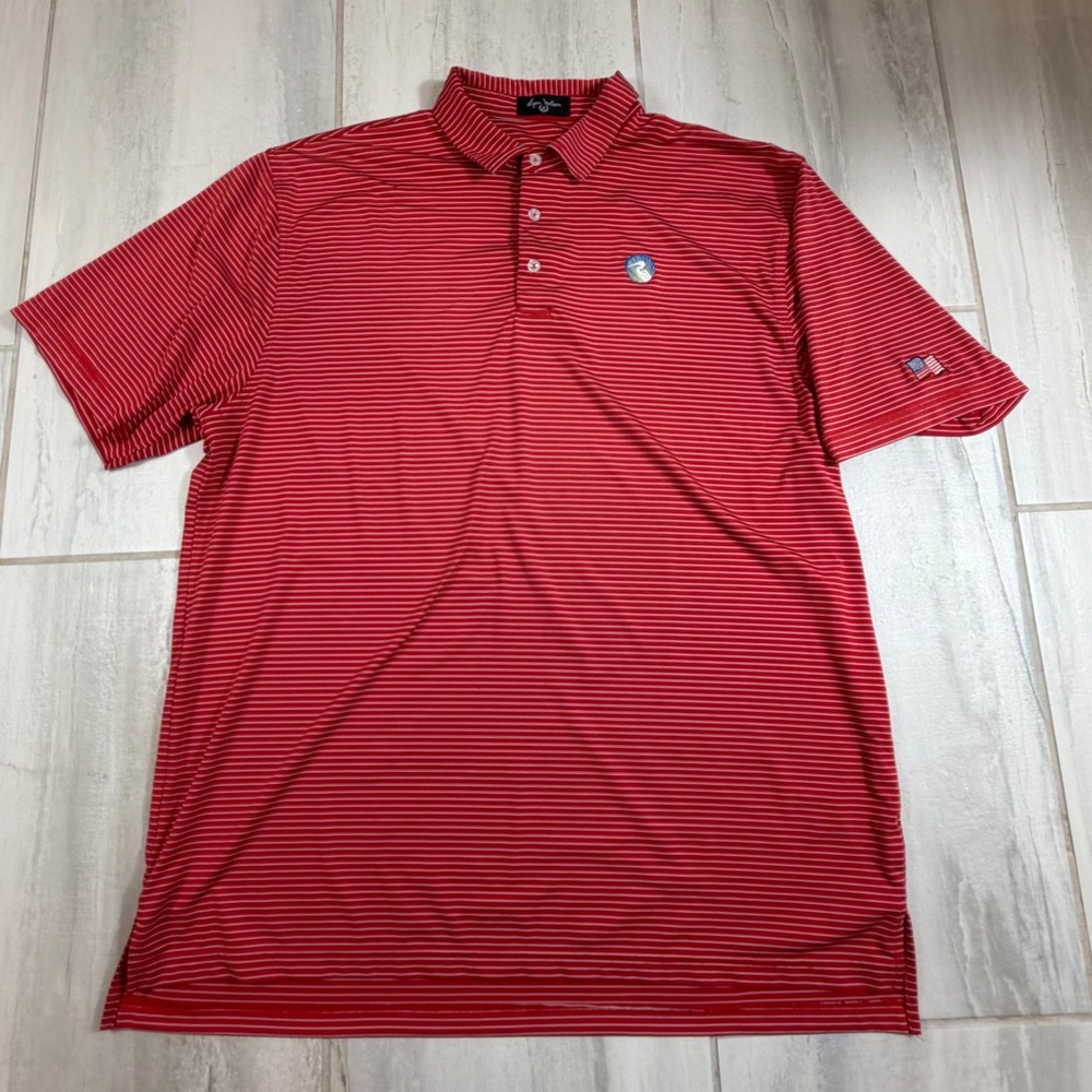Byron Nelson Mens‎ Red White Striped Short Sleeve Golf Polo Shirt Style 1573